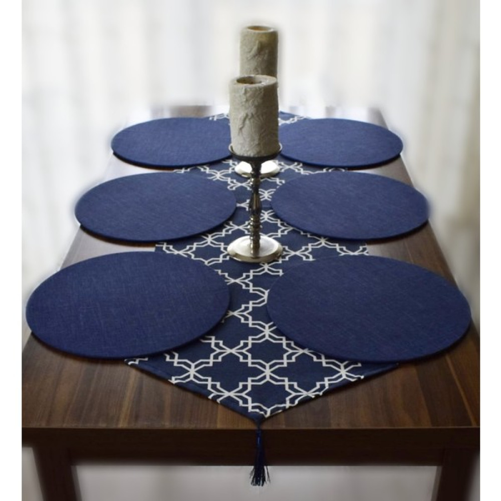 Meryemce Amerikan Servis, Lacivert Klasik Desen Runner ve 6 Adet Supla - 40 x 140 cm Amerikan Servis Fiyatı