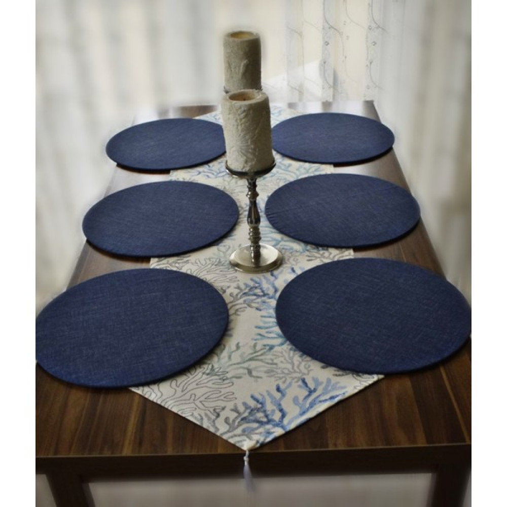 Meryemce Amerikan Servis, Mavi Mercan Desen Runner ve 6 Adet Supla - 40 x 140 cm Amerikan Servis Fiyatı