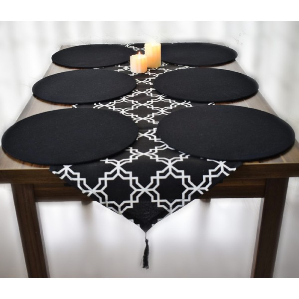 Meryemce Amerikan Servis, Siyah Klasik Desen Runner ve 6 Adet Supla - 40 x 140 cm Amerikan Servis Fiyatı