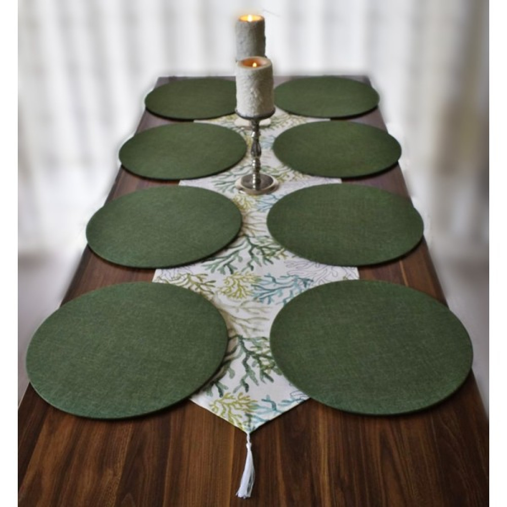 Meryemce Amerikan Servis, Yeşil Mercan Desen Yeşil Runner ve 8 Adet Supla - 40 x 140 cm Amerikan Servis Fiyatı