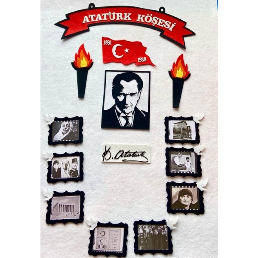 Meşaleli ve İmzalı Resimli Atatürk Köşesi Panosu Keçe / Atatürk Köşesi Okul Öncesi İlkokul Hazır Okul Malzemeleri Fiyatı