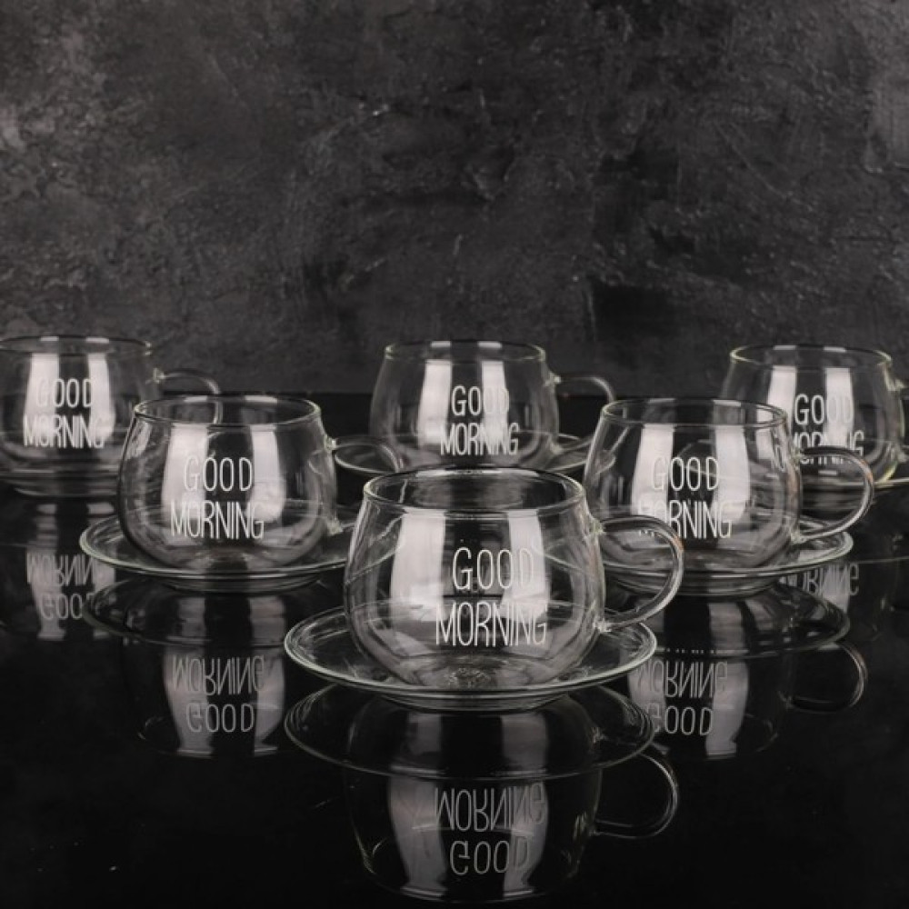 Mesapa Good Morning Borosilikat Cam Tabaklı Çay-Kahve Fincan Seti Espresso, Türk Kahvesi Fincan Takımı - Şeffaf Fincan / Bardak / Kahve Takımı Fiyatı