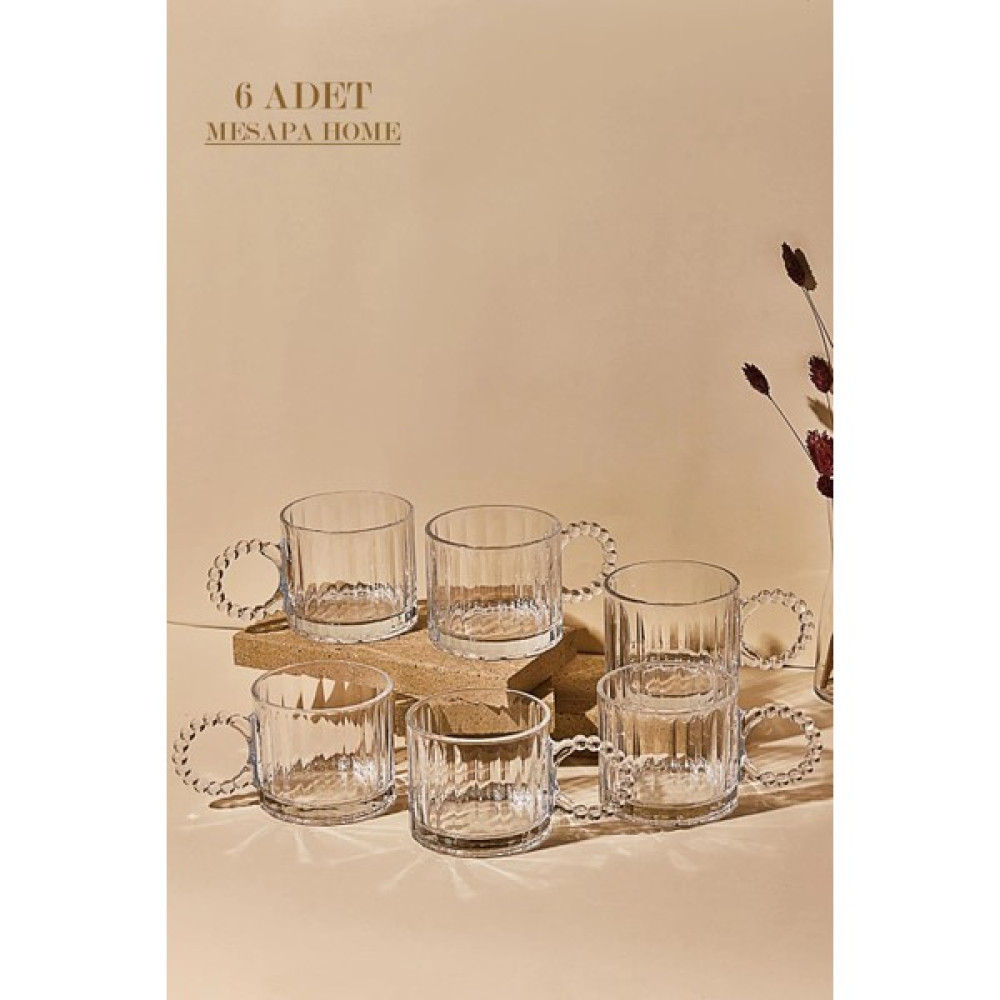 Mesapa Home Boncuk Kulplu Cam Kupa, Çizgi Desen Mug, Ringo Stone 325 Ml. Çay Kahve ve Sunum Bardağı 6 Fincan / Bardak / Kahve Takımı Fiyatı