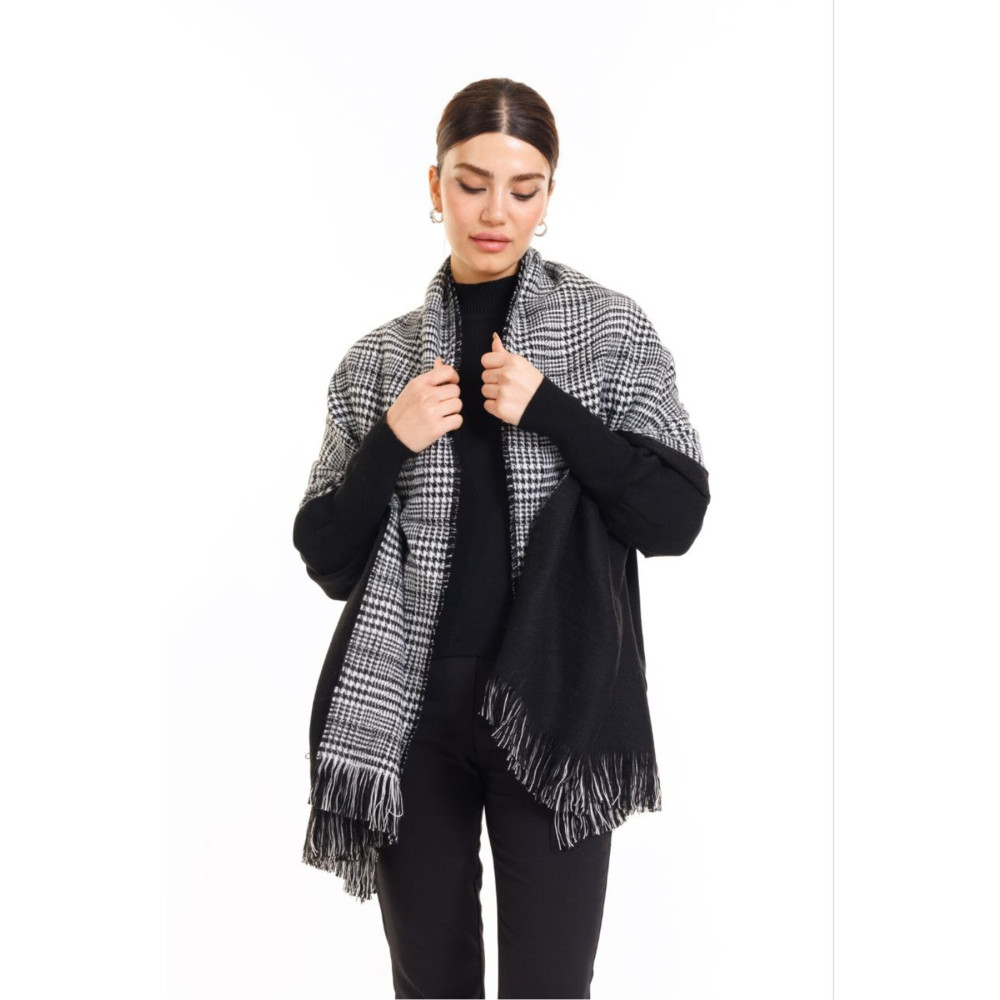 MESCHAIN Çift Taraflı Ekoseli Yünlü Omuz Şalı - 70x190cm - Kışlık Şal Şal Fiyatı