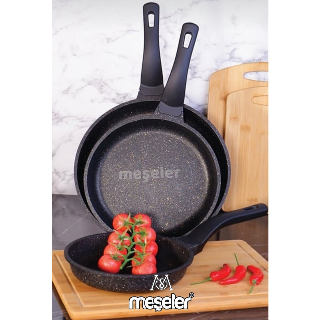 Meşeler Döküm Granit 3'lü Tava Seti 28-24-20 cm Siyah Renk Tencere / Tava Setleri Fiyatı