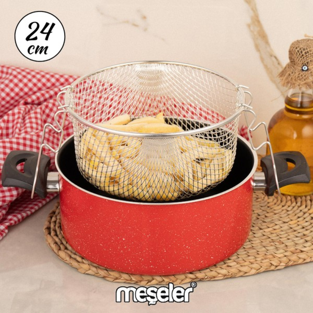 Meşeler Granit Kızartma Tenceresi 24 cm Fritöz Kırmızı Tencere / Tava Setleri Fiyatı