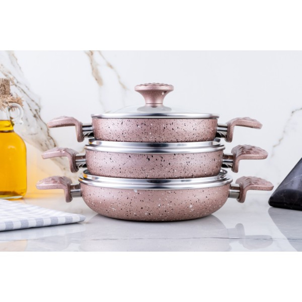 Meşeler Granit Omlet / Sahan Seti Rose 18*20*22 cm - 18-20-22 CM - Rose Gold Tavalar Fiyatı