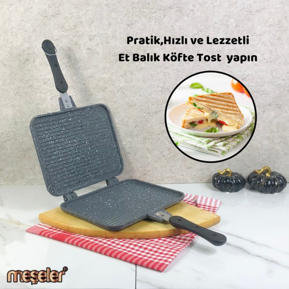 Meşeler Ocak Üstü Granit Döküm El Tost ve Çok Amaçlı Grill Tava 26 cm - 20X26 CM - Gri Tavalar Fiyatı