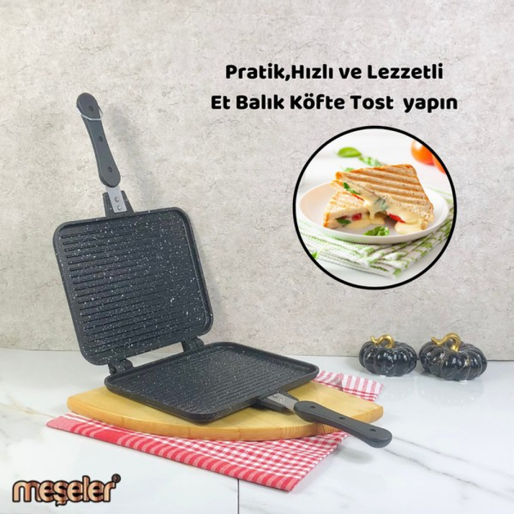 Meşeler Ocak Üstü Granit Döküm El Tost ve Çok Amaçlı Grill Tava 26 cm - 20X26 CM - Siyah Tavalar Fiyatı
