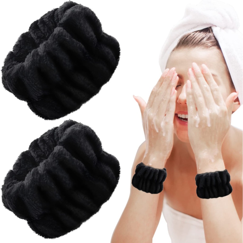 Meşeli Tekstil 2 Adet Süper Soft Havlu Bilek Yıkama Bandı Sporcu Spa Bileklik - Karbon - Siyah - Siyah El / Yüz Havlusu Fiyatı