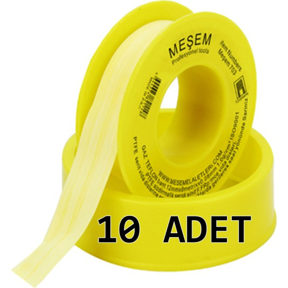 Meşem Doğalgaz Teflon Bant Sarı 12 mm 10 Adet Nalburiye & Hırdavat Fiyatı