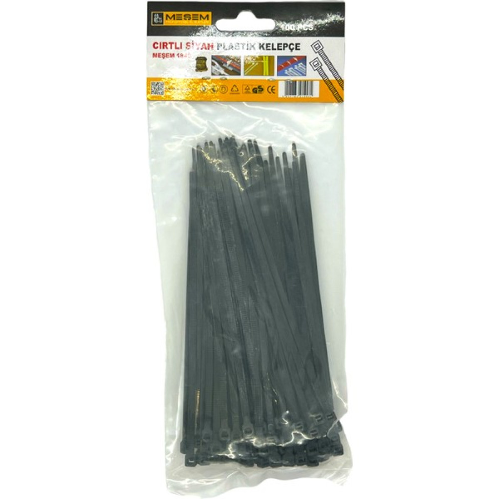 Meşem | Kablo Bağı, 100'LÜ Paket Plastik Kelepçe [3.6 Mm, 250 Mm, Siyah] - 3.6 mm Kalınlık, 250 mm Uzunluk - Siyah Oto Boyaları Fiyatı