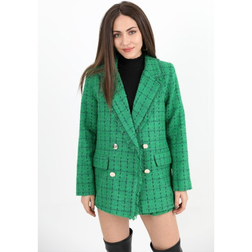 Mesga Butik Yakası Püsküllü Düğmeli Tüvit Blazer Ceket - Yeşil Bayan Ceket Fiyatı