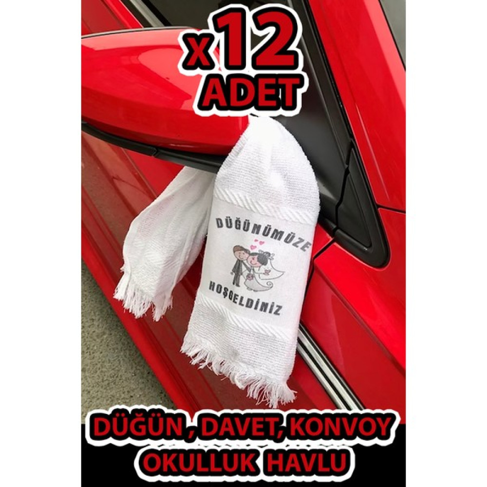 Meslina 12 Adetli Saçaklı Düğün Havlusu Gelin Damat Desenli Konvoy Havlusu Ekonomik Model - 38 x 75 cm - Beyaz El / Yüz Havlusu Fiyatı