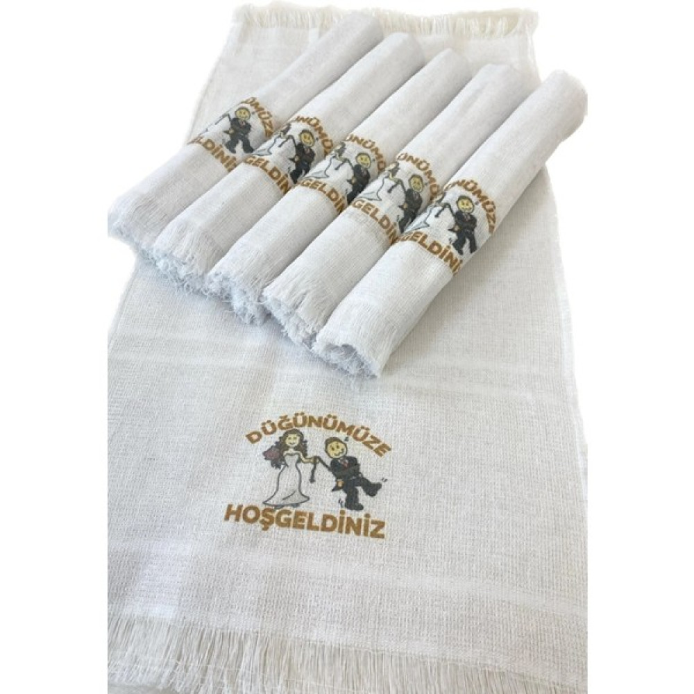 Meslina Home 12 Adetli Saçaklı Düğün Havlusu Desenli Konvoy Havlusu Ekonomik Model - 40 x 75 cm - Beyaz El / Yüz Havlusu Fiyatı