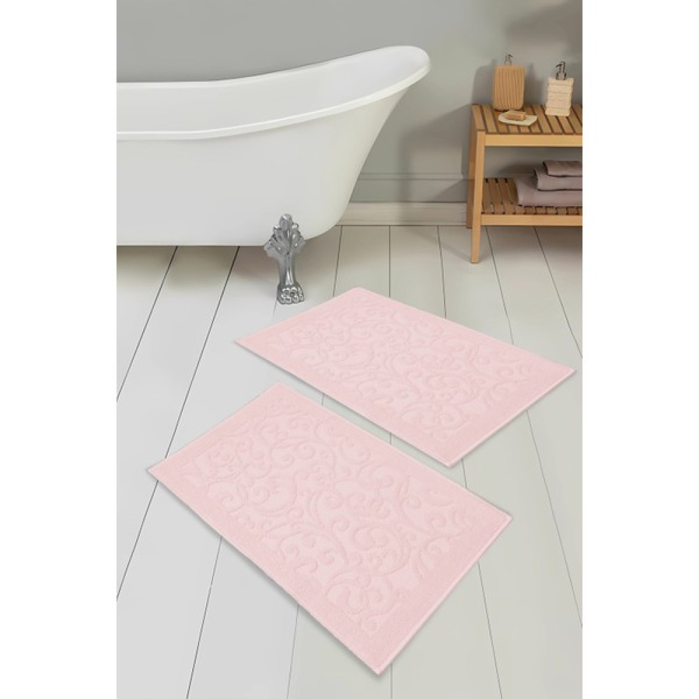 Meslina Home 2 Adet Jakar Desenli %100 Pamuk Ayak Havlusu - Banyo Paspası - 50 x 70 cm - Somon Ayak Havlusu Fiyatı