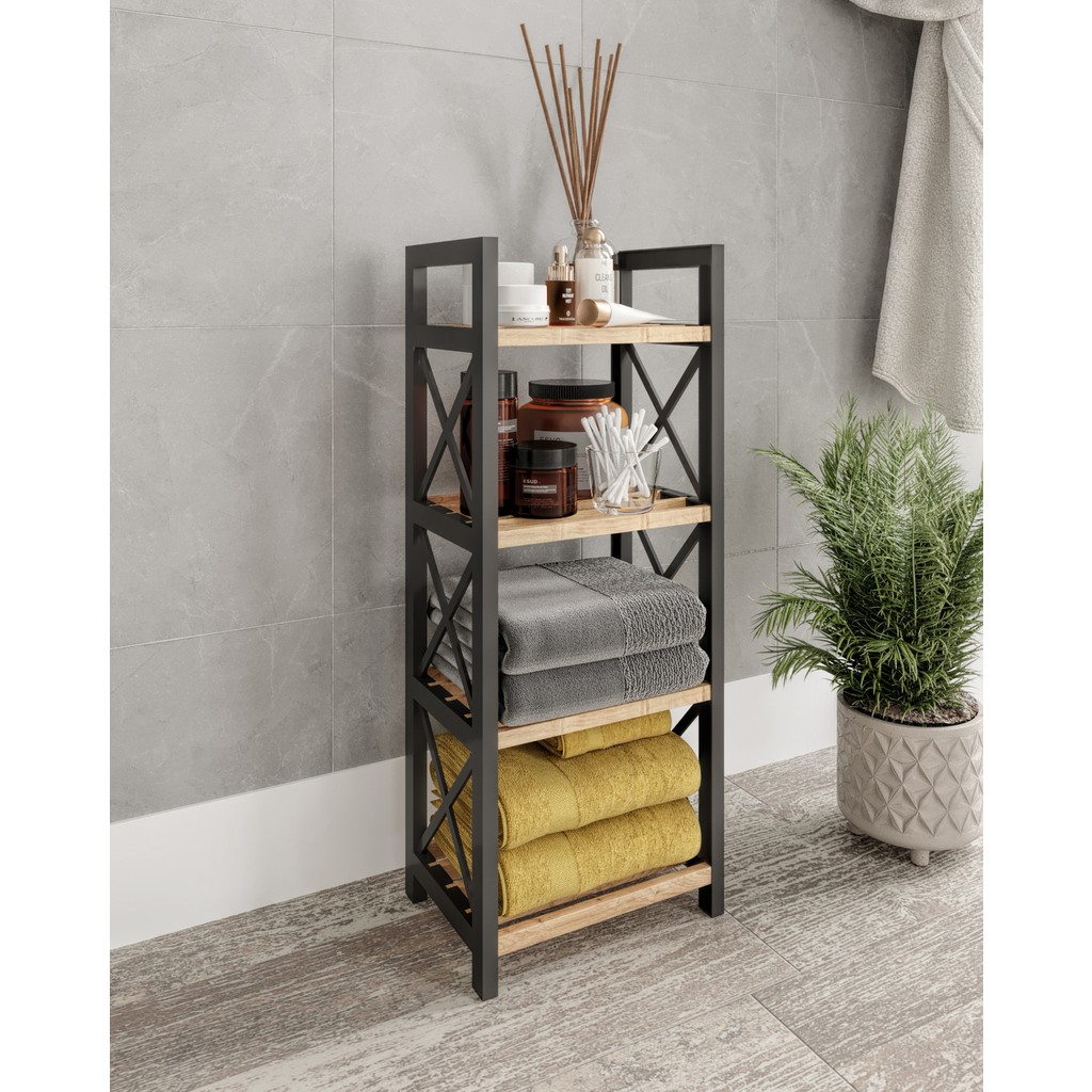 Messer Mini 4 Katlı Dekoratif Banyo Rafı Peçete Havlu Aksesuar - Siyah El / Yüz Havlusu Fiyatı