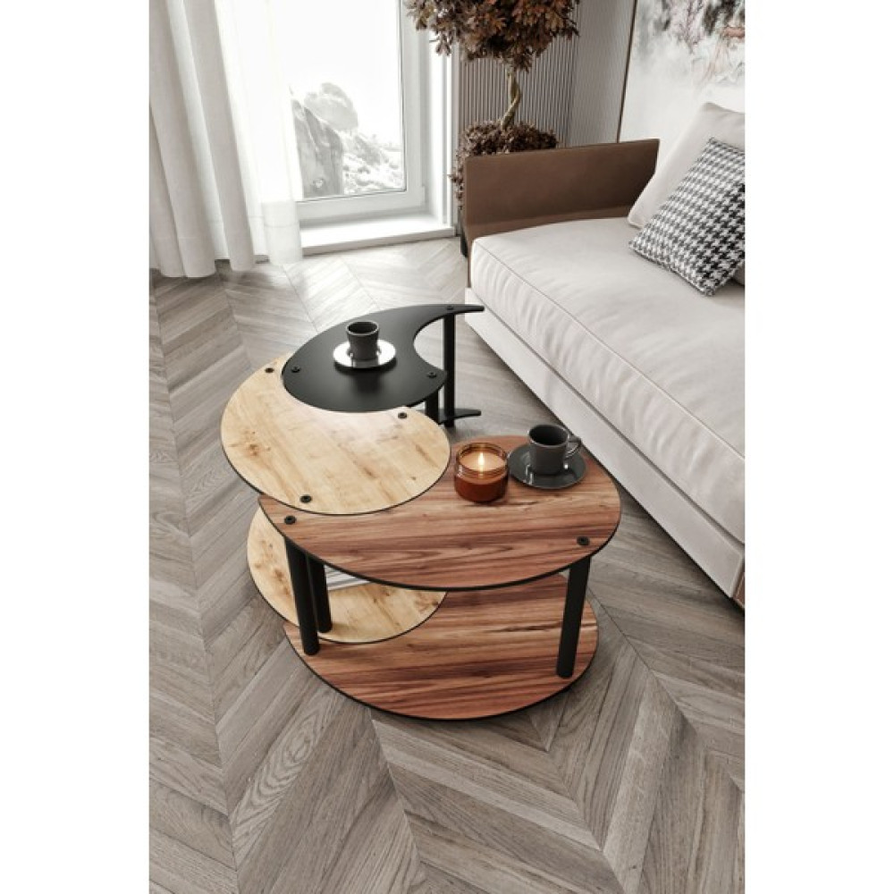 Messer Yin Yang Unity Serenity 3'lü Meşe Ceviz Siyah 70 cm Orta Sehpa Orta Sehpa Fiyatı