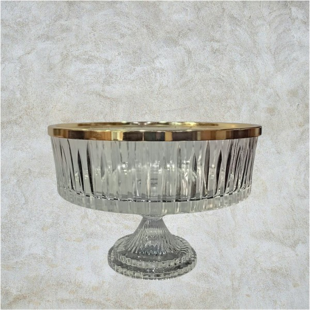 Metal Ağızlı 25 Cm Ayaklı Kesme Kristal Cam Salata /Sunum Kasesi -Meyvelik - 1 Adet Kase Fiyatı