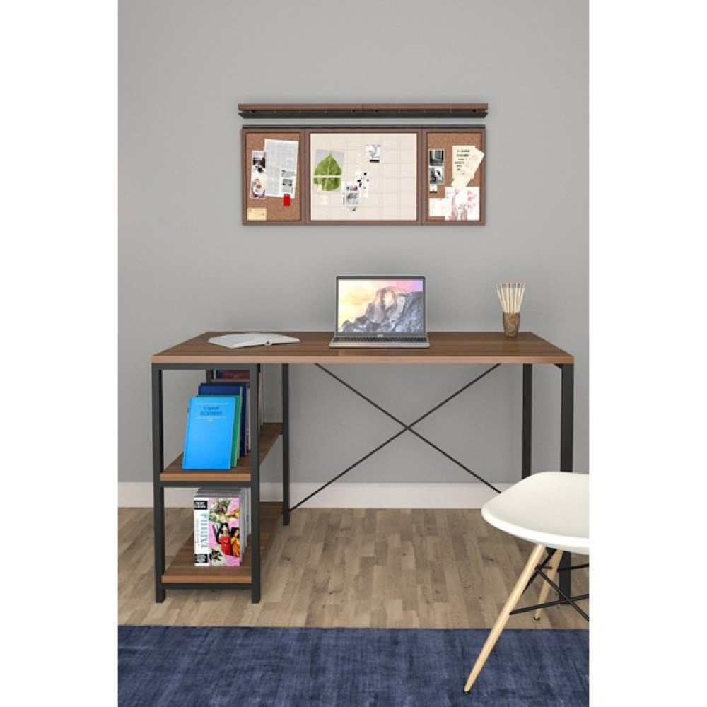 Metal Destekli Bilgisayar Çalışma Masası 2 Raflı 60X120CM Mdf ID00499 - 60x120 cm - Ceviz Çalışma Masası Fiyatı