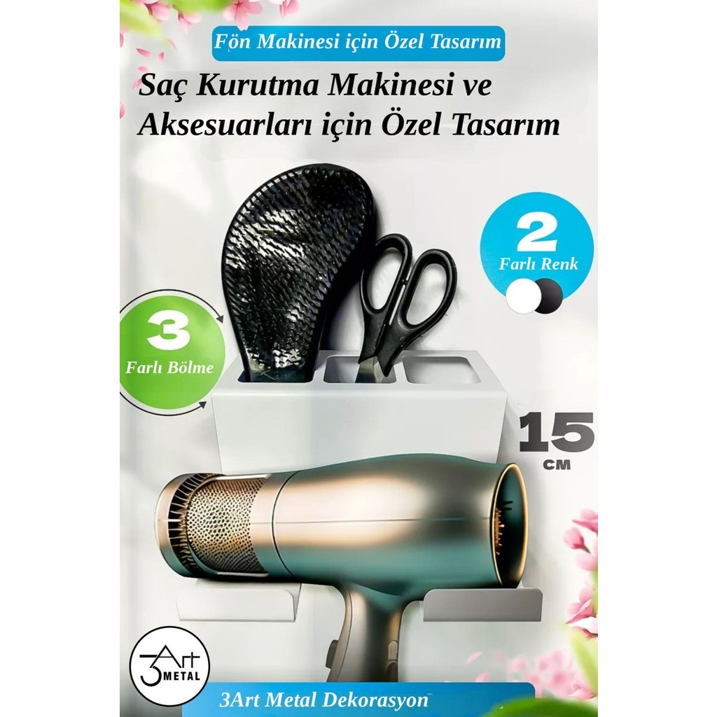 Metal Fön Makinesi ve Aparat Standı - Kuaför & Ev Kullanımı - Beyaz Banyo Askılık Fiyatı