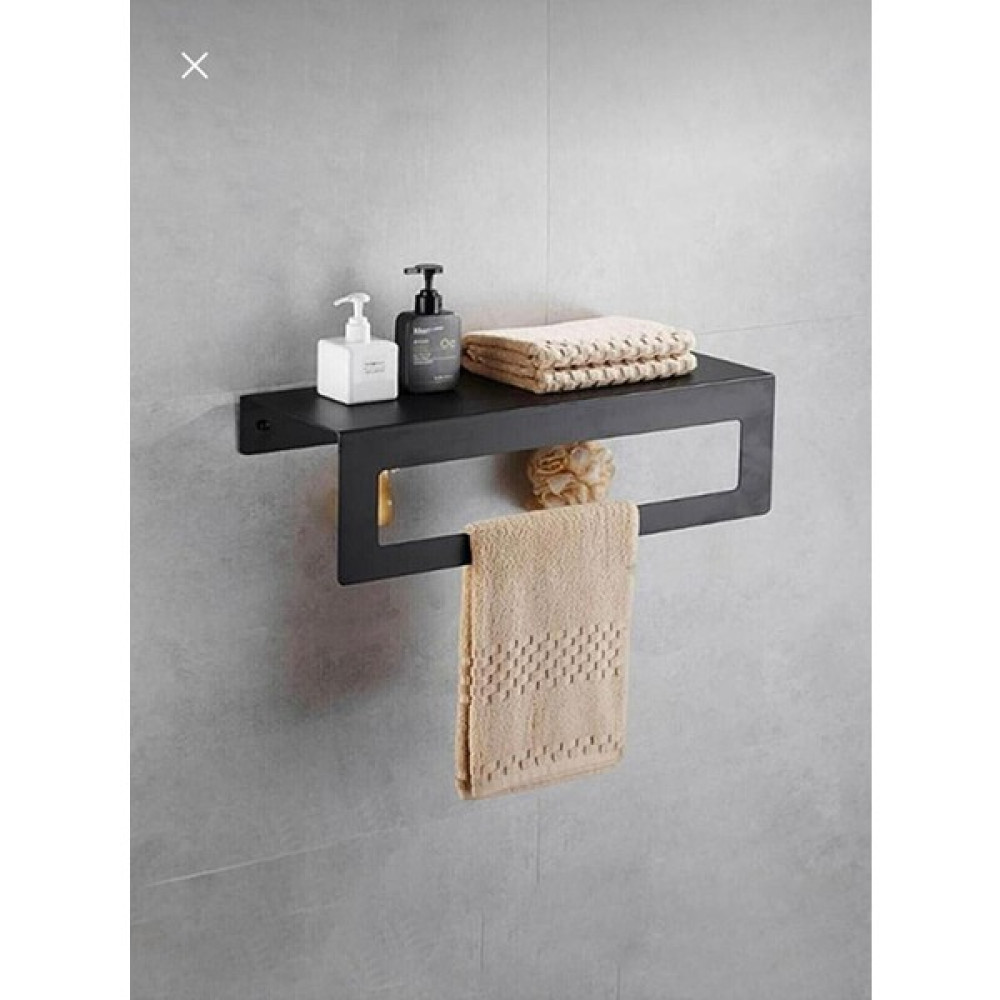 Metal Raflı Banyo Havlu Askısı - Havlu Tutacağı-Siyah Havlu Askısı Havluluk Fiyatı