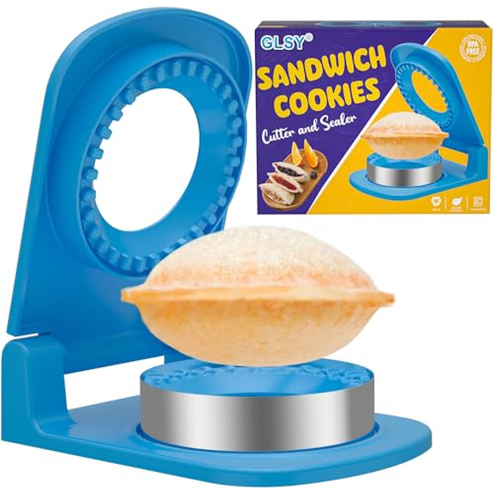 Metal Sandwich Cutter and Sealer Round Sandwich Cutters for Great Perfectly Sealed Sandwiches, Lunch Box Snacks & Party Food Prep (Blue)