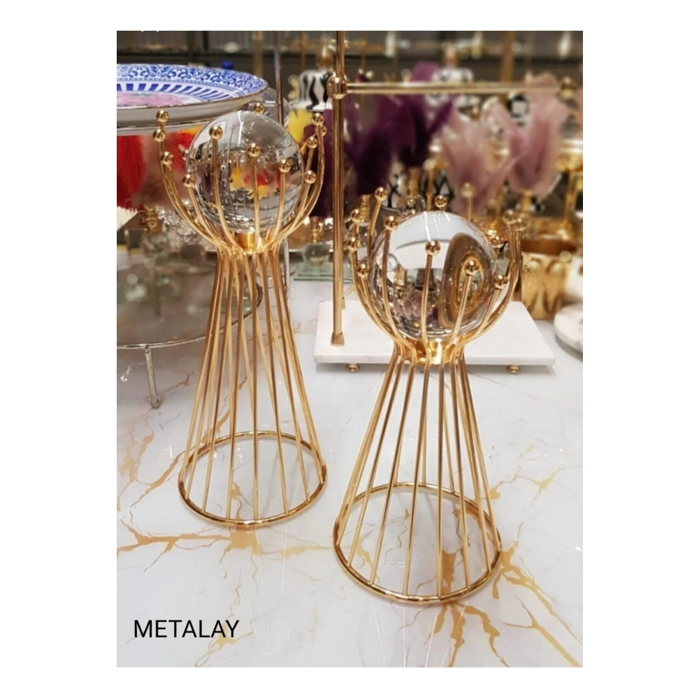 METALAY 2 Li Tel Çubuklu Top Küre Altın Ev/ofis Dekoru KI01078 Obje Fiyatı