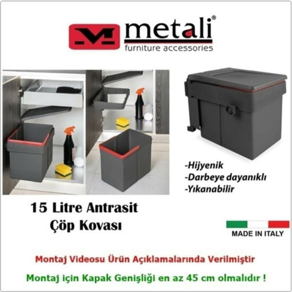 Metali Dolap Içi Çöp Kovası Antrasit 15 Lt (Dolap kapak genişliği min. 45 cm) Eşya Saklama / Düzenleme Fiyatı