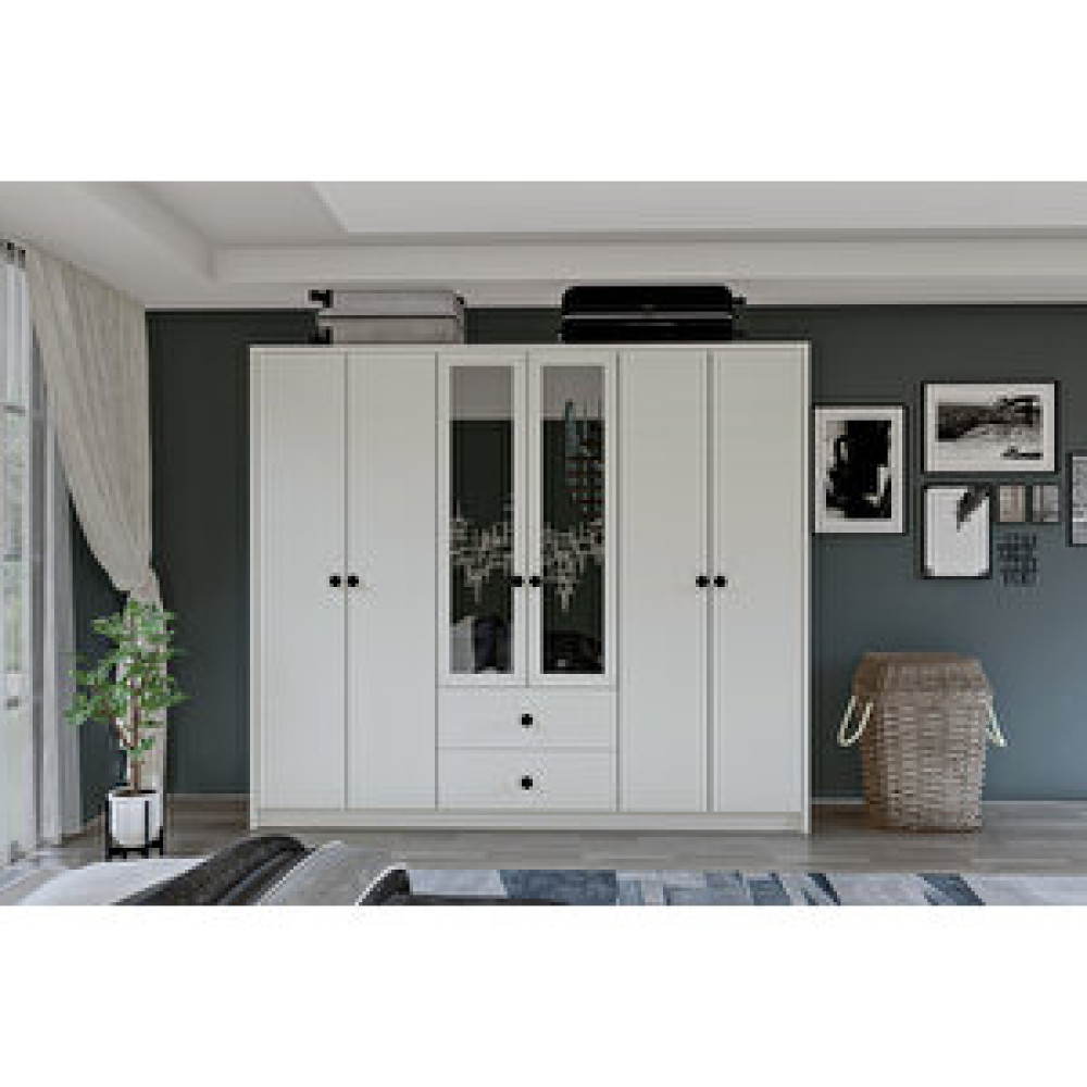 Metalia Gm 036 Lüx 6 Kapı 2 Çekmeceli Düğme Kulplu Aynalı Gardırop Gardrop & Dolap Fiyatı