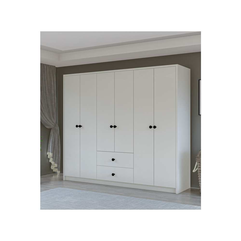 Metalia Gm 069 Delüx 6 Kapı 2 Çekmeceli Düğme Kulplu Gardırop 180 cm Beden Gardrop & Dolap Fiyatı