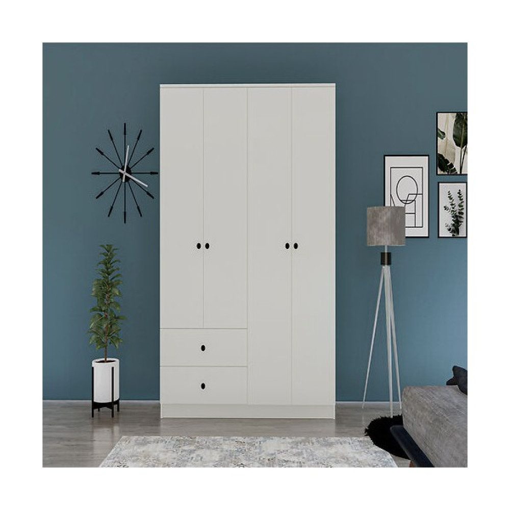 Metalia Gm 077 Novado Düğme Kulplu 4 Kapı 2 Çekmeceli Gardırop - Beyaz Gardrop & Dolap Fiyatı