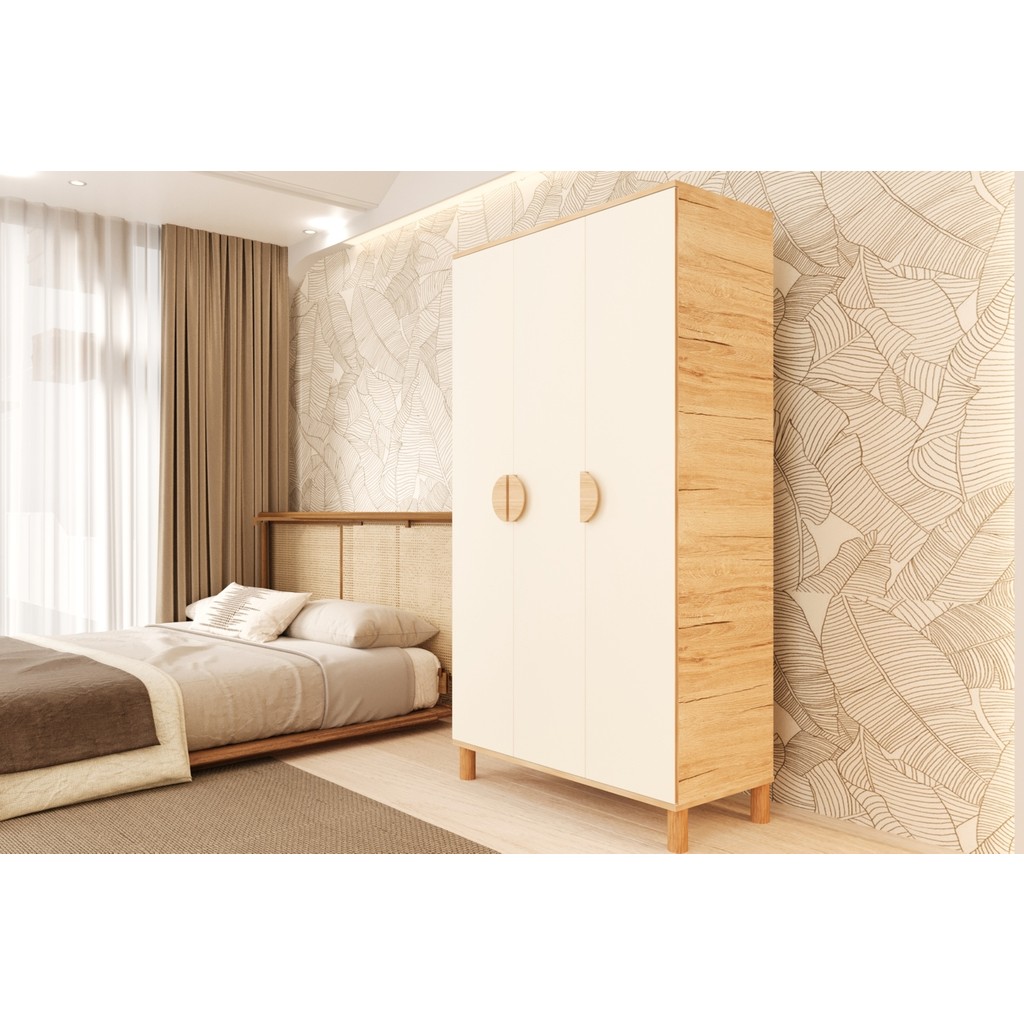 Metalia Gm 1003 3 Kapaklı Ayaklı Bohem Gardırop - Atlantik Çam - Beyaz Gardrop & Dolap Fiyatı