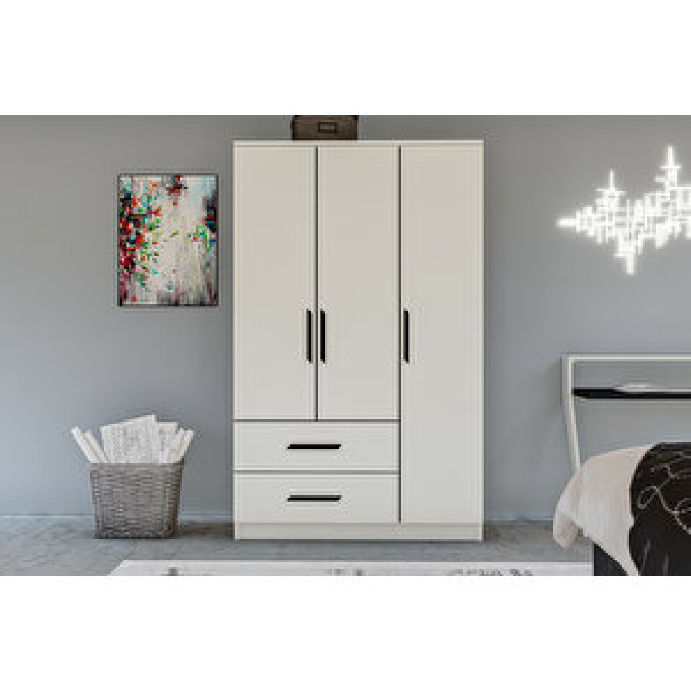 Metalia Gm 176 Modena 3 Kapı 2 Çekmeceli Siyah Kulplu Beyaz Gardrop Gardrop & Dolap Fiyatı