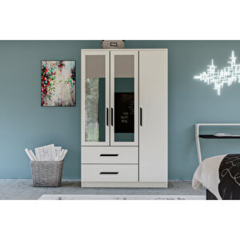 Metalia Gm 177 Modena 3 Kapı 2 Çekmeceli Aynalı Siyah Kulplu Beyaz Gardırop Gardrop & Dolap Fiyatı