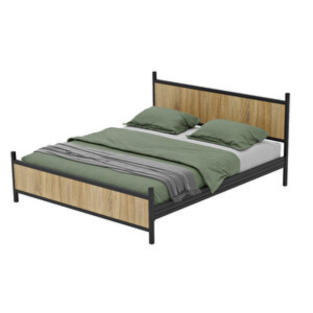 Metalia Gm 305 Modern Çift Kişilik Ahşap Metal Siyah Atlantik Çam Karyola 150x200 Cm Karyola Fiyatı