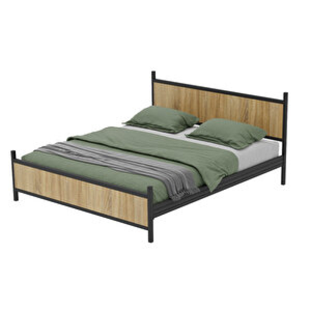 Metalia Gm 305 Modern Çift Kişilik Ahşap Metal Siyah Atlantik Çam Karyola 160x200 Cm Karyola Fiyatı