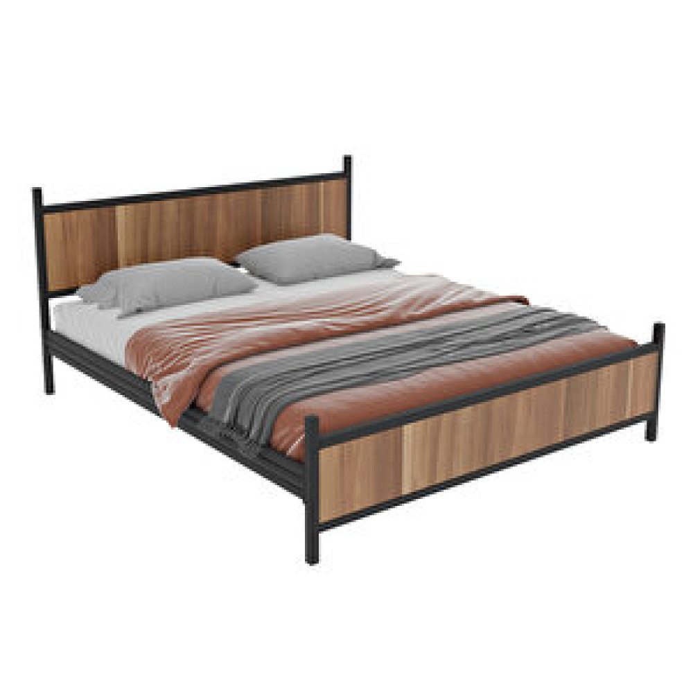Metalia Gm 305 Modern Çift Kişilik Ahşap Metal Siyah Ceviz Karyola 150x200 Cm Karyola Fiyatı