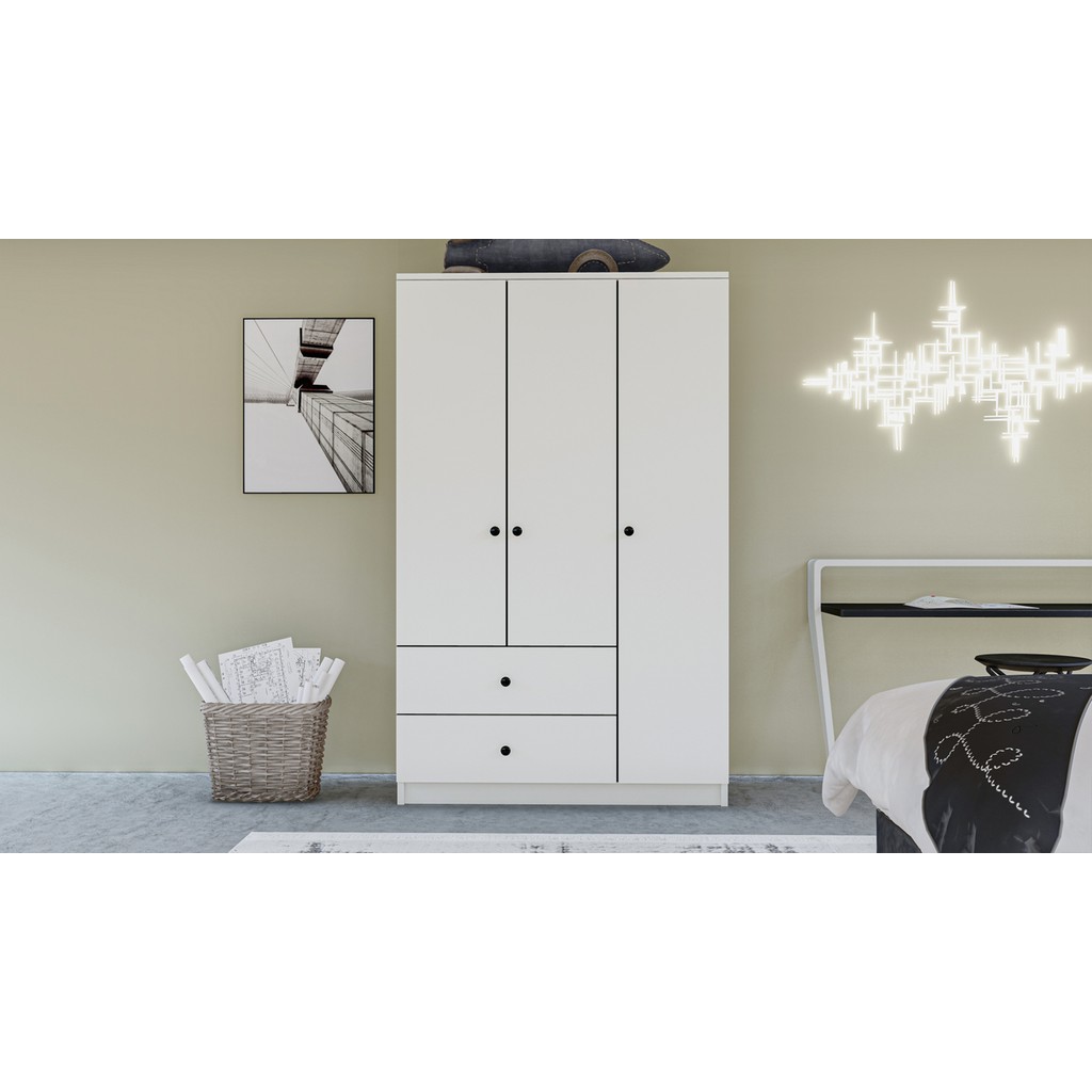 Metalia Gm 854 Home 3 Kapılı 2 Çekmeceli Düğme Kulplu Gardırop - Beyaz Gardrop & Dolap Fiyatı