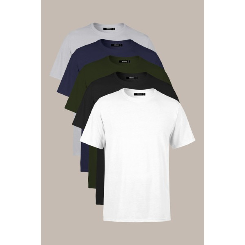 Metalıc Erkek Çok Renkli T- Shirt Regular Fit Rahat Kesim Bisiklet Yaka 5'li Basic Tişört Paketi Erkek T-shirt Fiyatı