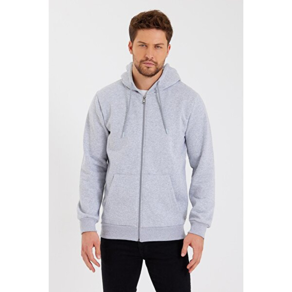 Metalıc Gri Kanguru Cepli Kapüşonlu Fermuarlı Içi Pamuklu Erkek Sweatshirt Erkek Sweatshirt Fiyatı