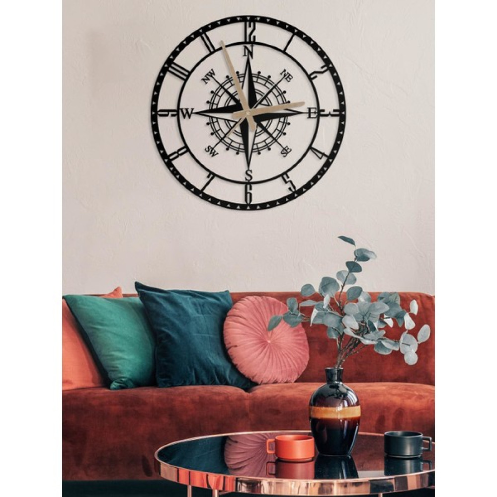 Metalium Concept Dekoratif Türkçe Rakamlı Metal Duvar Saati Pusula Temalı 60X60CM Dekoratif Saatler Fiyatı