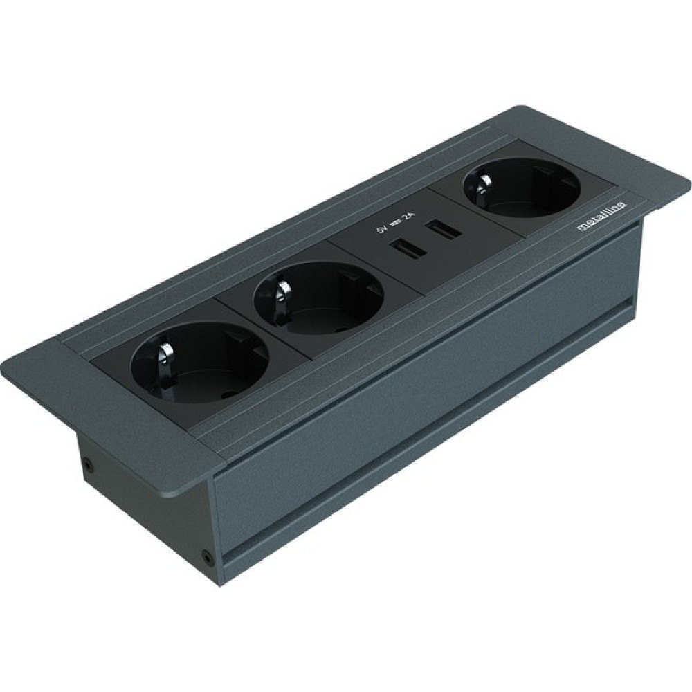 Metalline Metalline® Flat-Line Kapaksız Gömme Masaüstü Priz Kutusu USB - Antrasit - yok Prizler Fiyatı