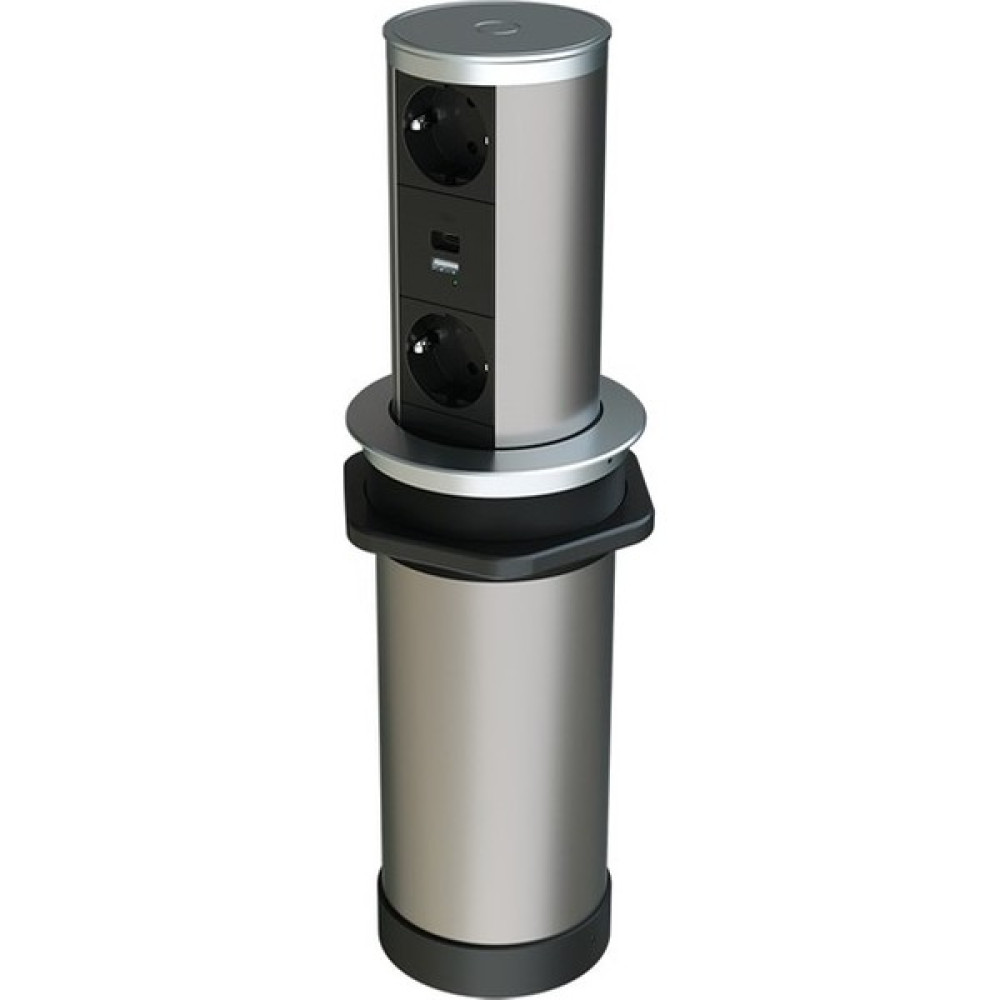 Metalline Metalline® tower-Line Bas-Aç Masaüstü Priz Kutusu Usb-A , Usb-C - Gümüş - yok Prizler Fiyatı