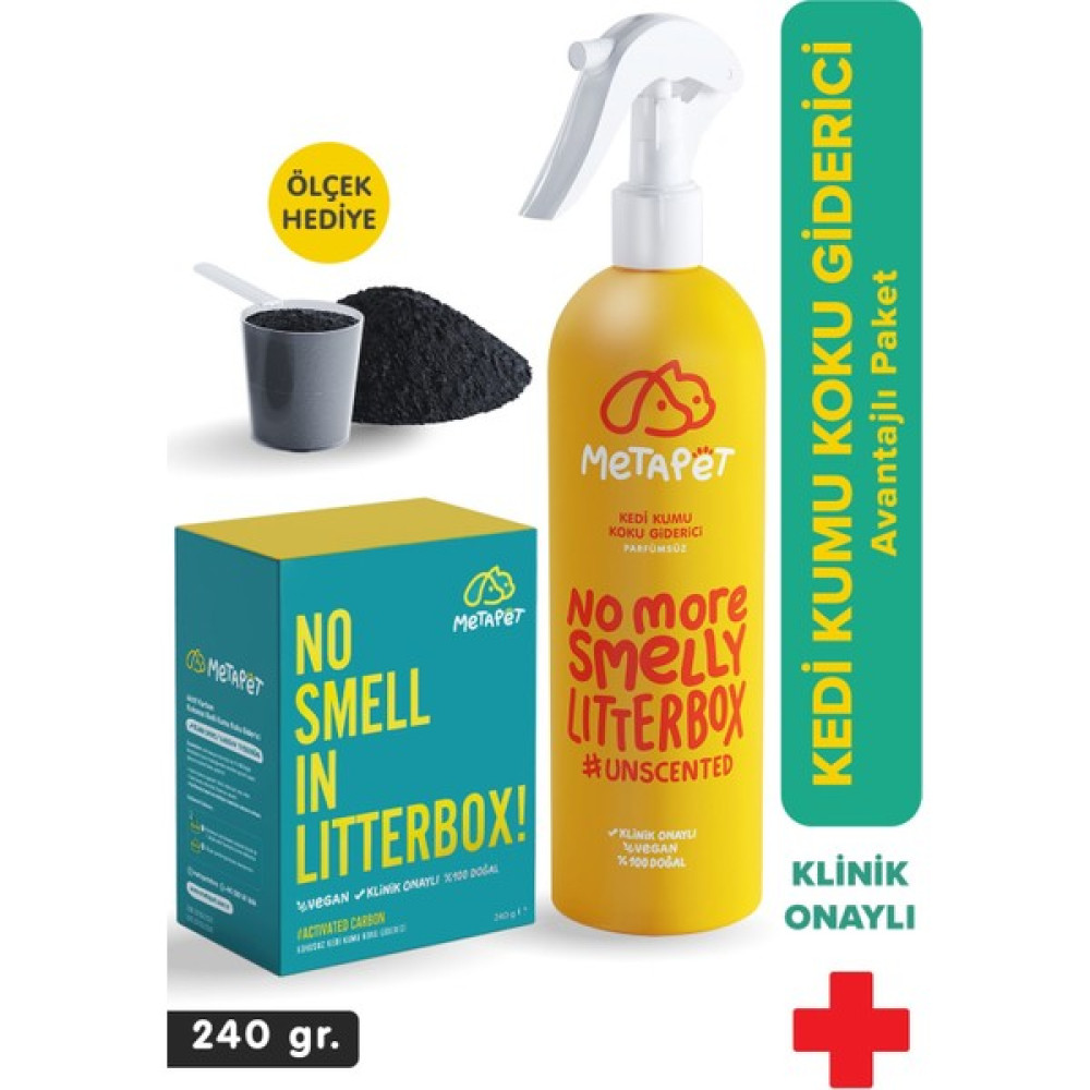Metapet Kedi Kumu Koku Giderici Set, Kokusuz Kedi Kumu için Aktif Karbon (240 gr) ve Parfümsüz Sprey Evcil Hayvan Ürünleri Fiyatı