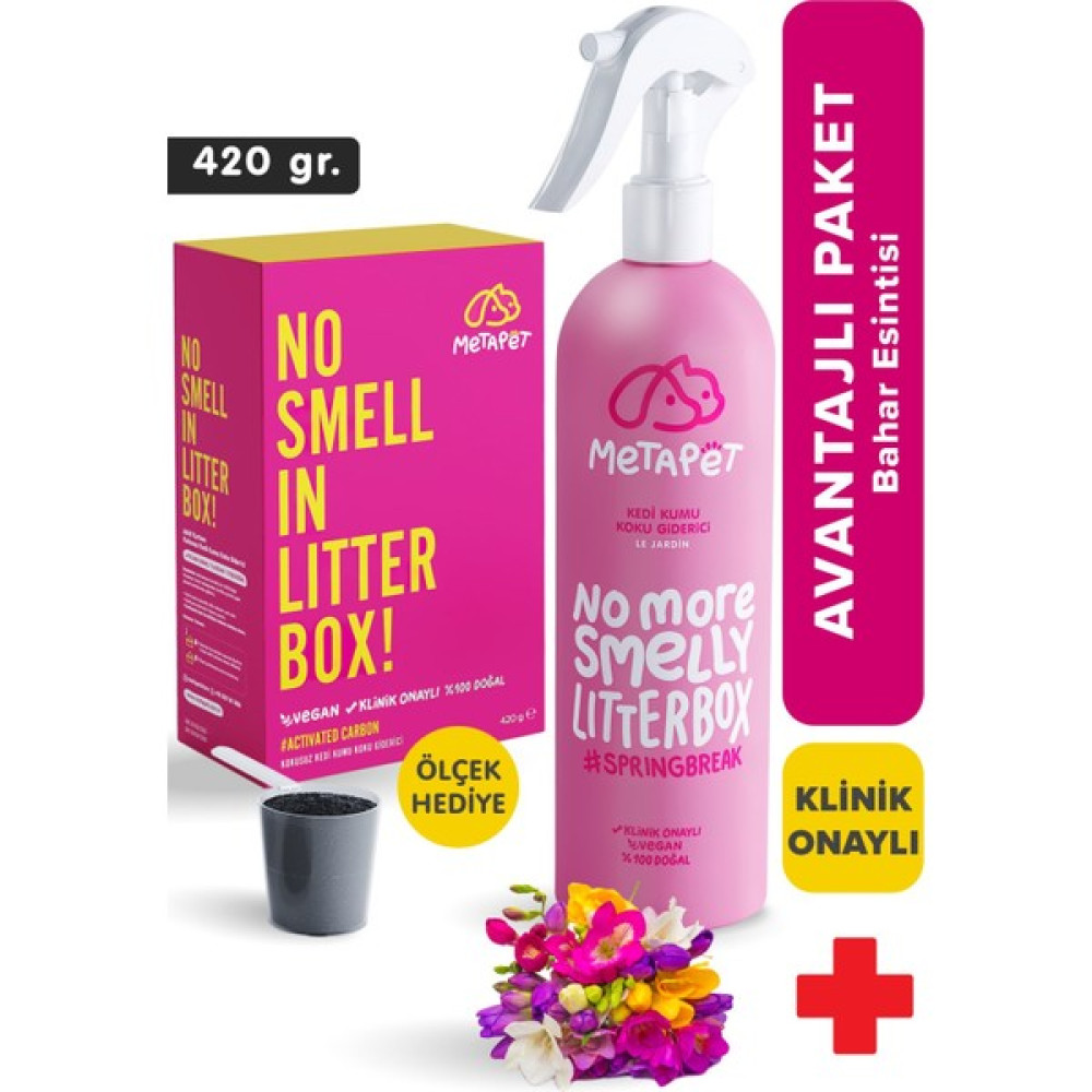Metapet Kedi Kumu Koku Giderici Set, Kokusuz Kedi Kumu Için Aktif Karbon (420 Gr) ve Bahar Esanslı Sprey Evcil Hayvan Ürünleri Fiyatı