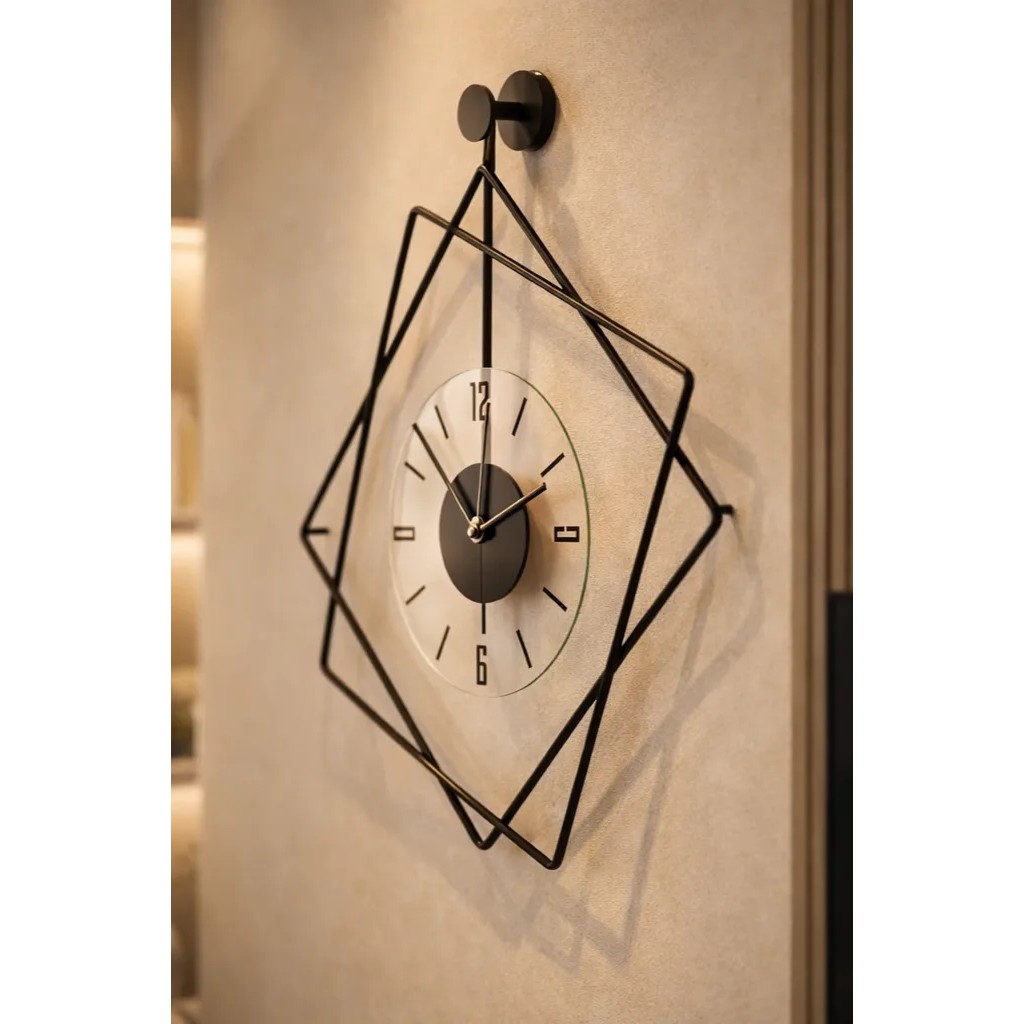 MetaQuartz Aksesuar Italyano Ferrero Luxry Temperli Cam Metal Duvar Saati, Modern Dekoratif Metal Duvar Saati - 60 x 80 cm - Siyah Dekoratif Saatler Fiyatı