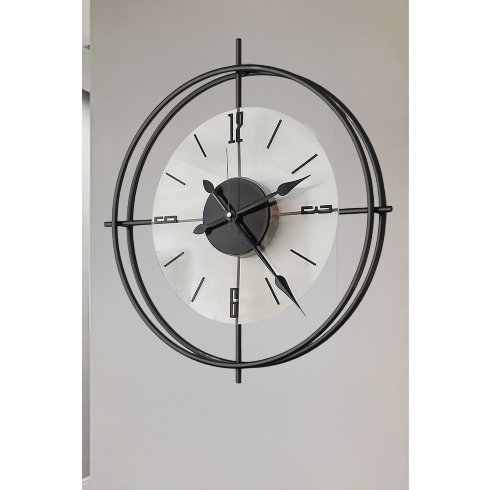 MetaQuartz Aksesuar Siyah Deluxe Şeffaf Cam İskandinav (ÇiftÇember Camlı) 60 cm Modern Dekoratif Camlı Duvar Saati Duvar Saati Fiyatı