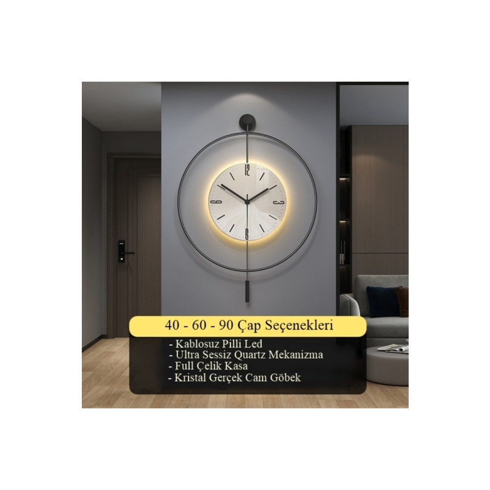 MetaQuartz Aksesuar Timelles 60 Black Fred Led Kristal - Modern Dekoratif Camlı Metal Duvar Saati Duvar Saati Fiyatı