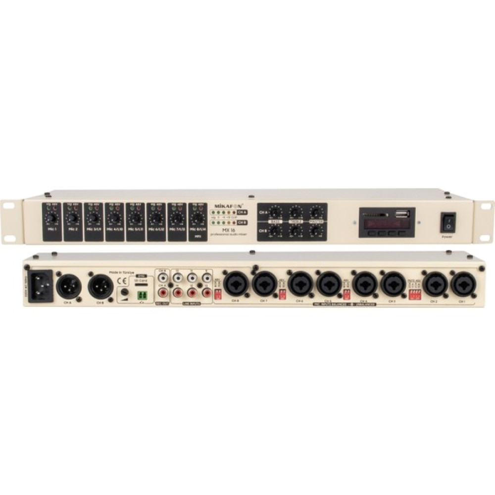 Meteor MX16 16 Kanal 2-Zone 1u Rack Tipi Ses Mikseri, 8 Mikrofon 3 Stereo Oto Boyaları Fiyatı